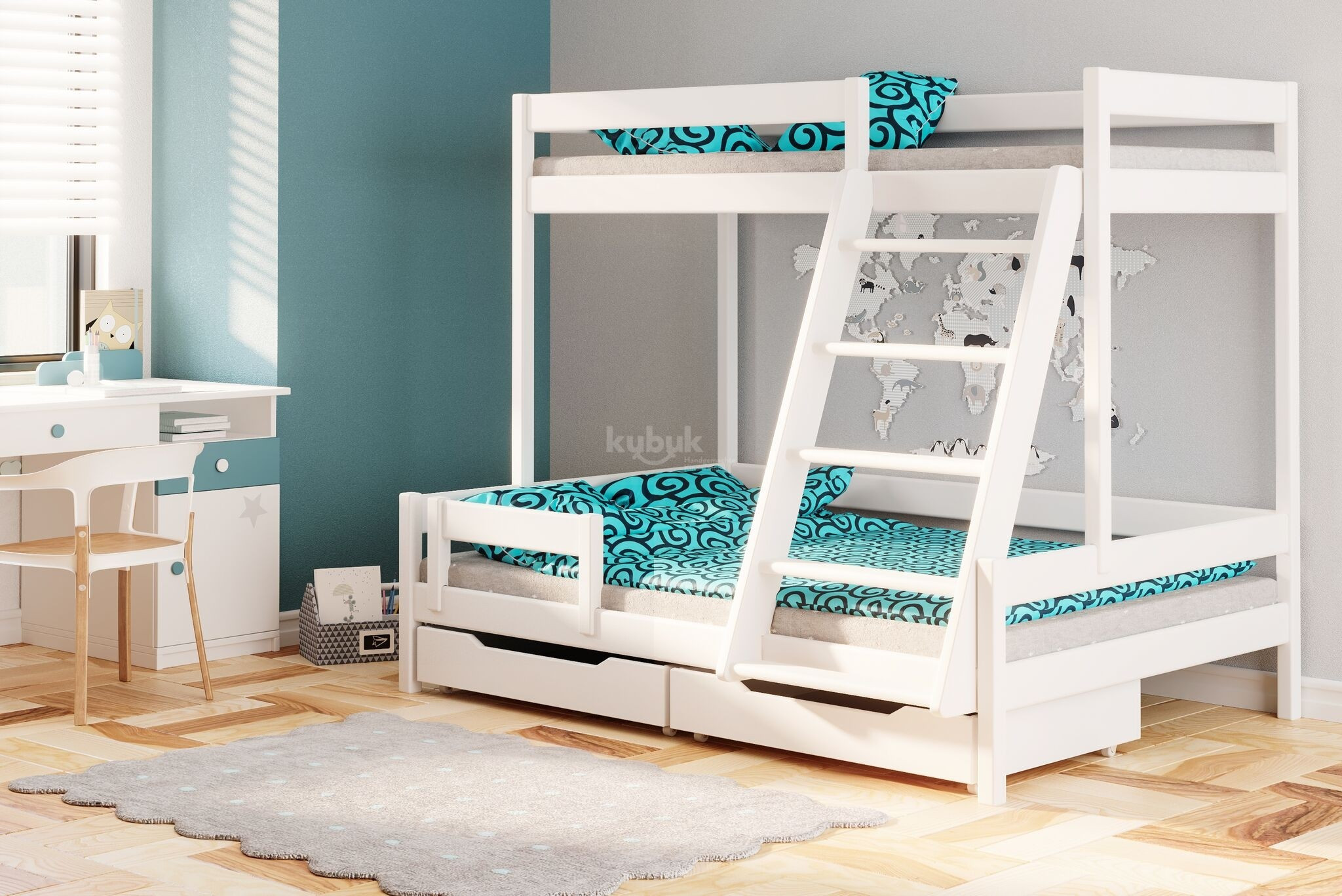 Etagenbett, Kinderbett TRIO, Massivholz, Sofortlieferung - Kubuk Moebel Etagenbett, Kinderbett TRIO, Massivholz, Sofortlieferung - Kubuk Moebel