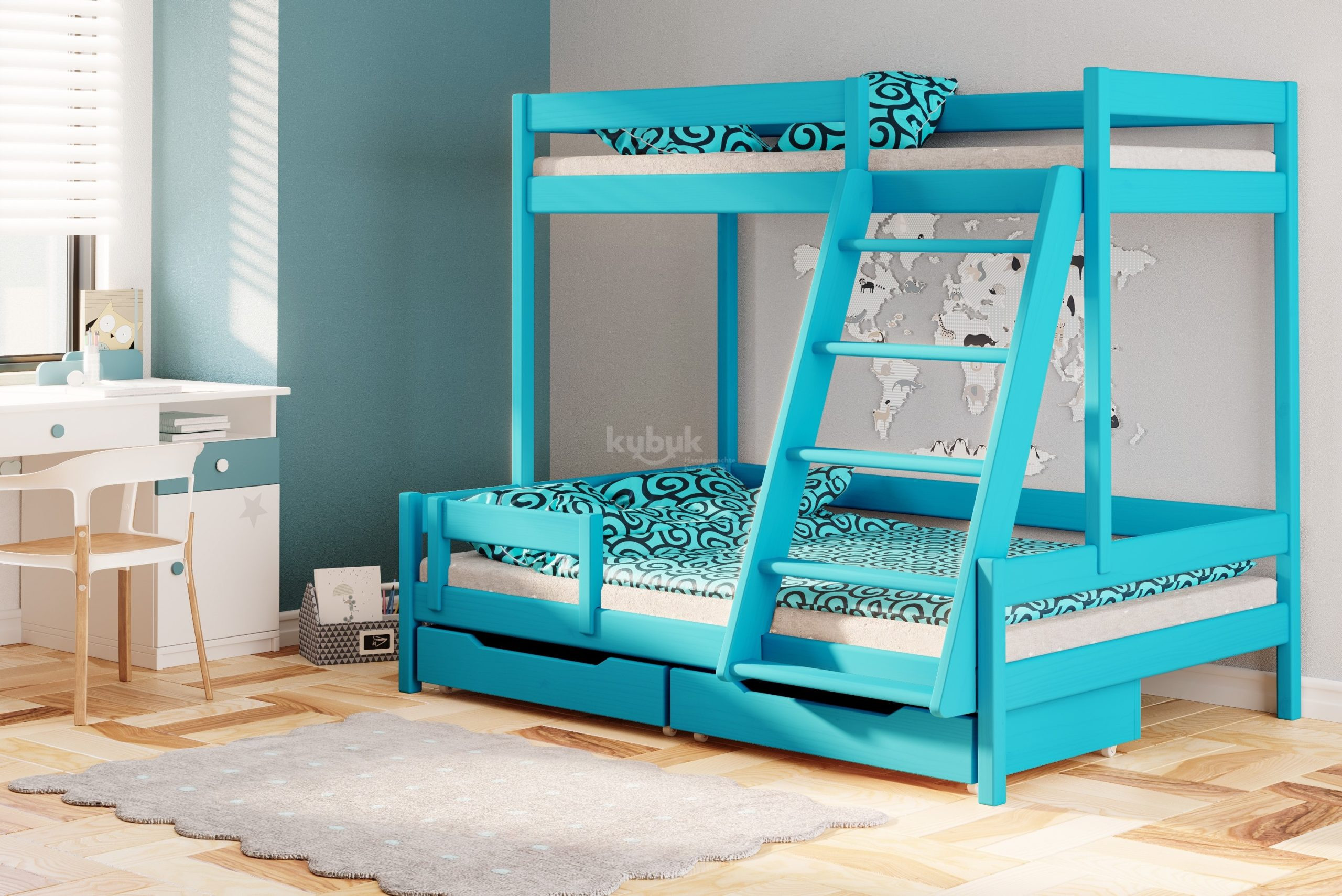 Etagenbett, Kinderbett TRIO, Massivholz, Sofortlieferung - Kubuk Moebel Etagenbett, Kinderbett TRIO, Massivholz, Sofortlieferung - Kubuk Moebel