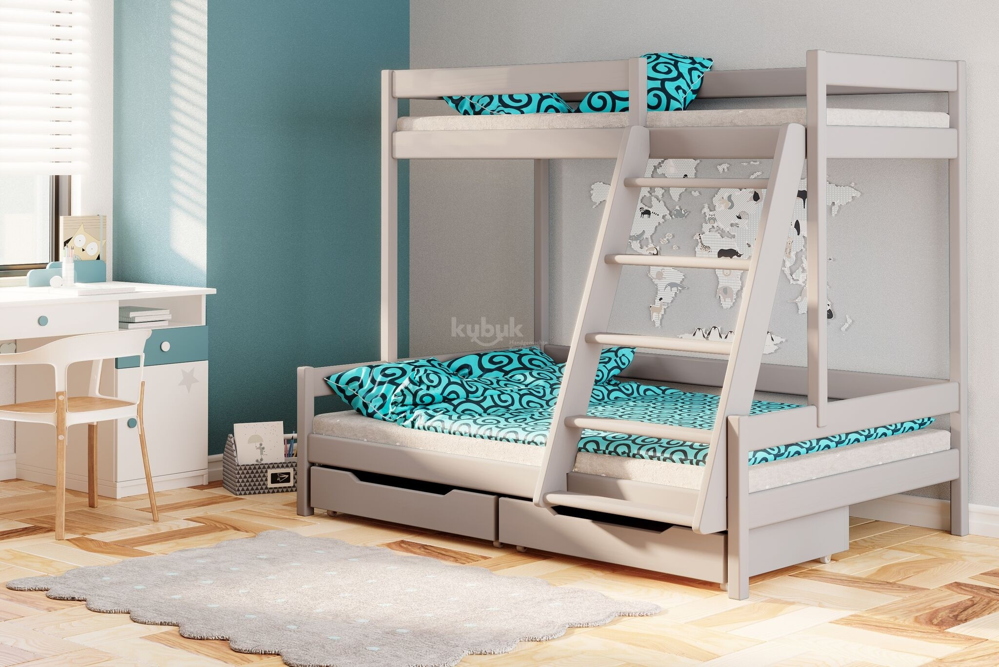 Etagenbett, Kinderbett TRIO, Massivholz, Sofortlieferung - Kubuk Moebel Etagenbett, Kinderbett TRIO, Massivholz, Sofortlieferung - Kubuk Moebel