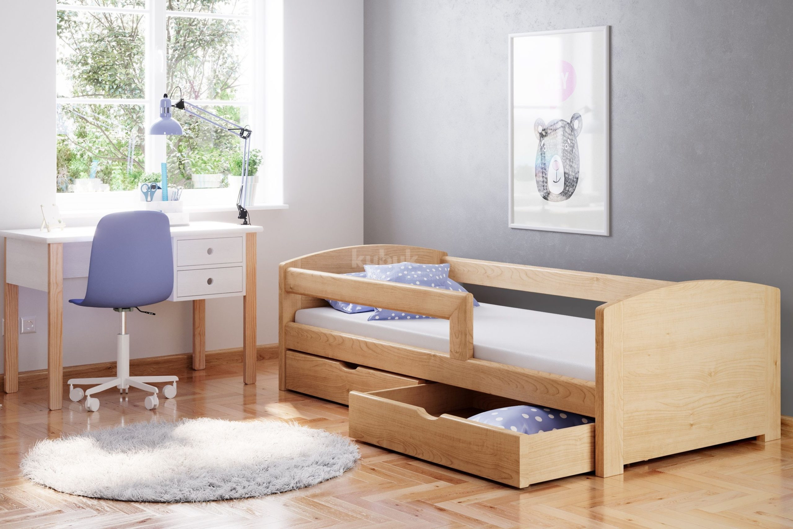 Einzelbett, Ausziehbett, Kinderbett aus massivem Fichtenholz TEDI - Kubuk Moebel Einzelbett, Ausziehbett, Kinderbett aus massivem Fichtenholz TEDI - Kubuk Moebel