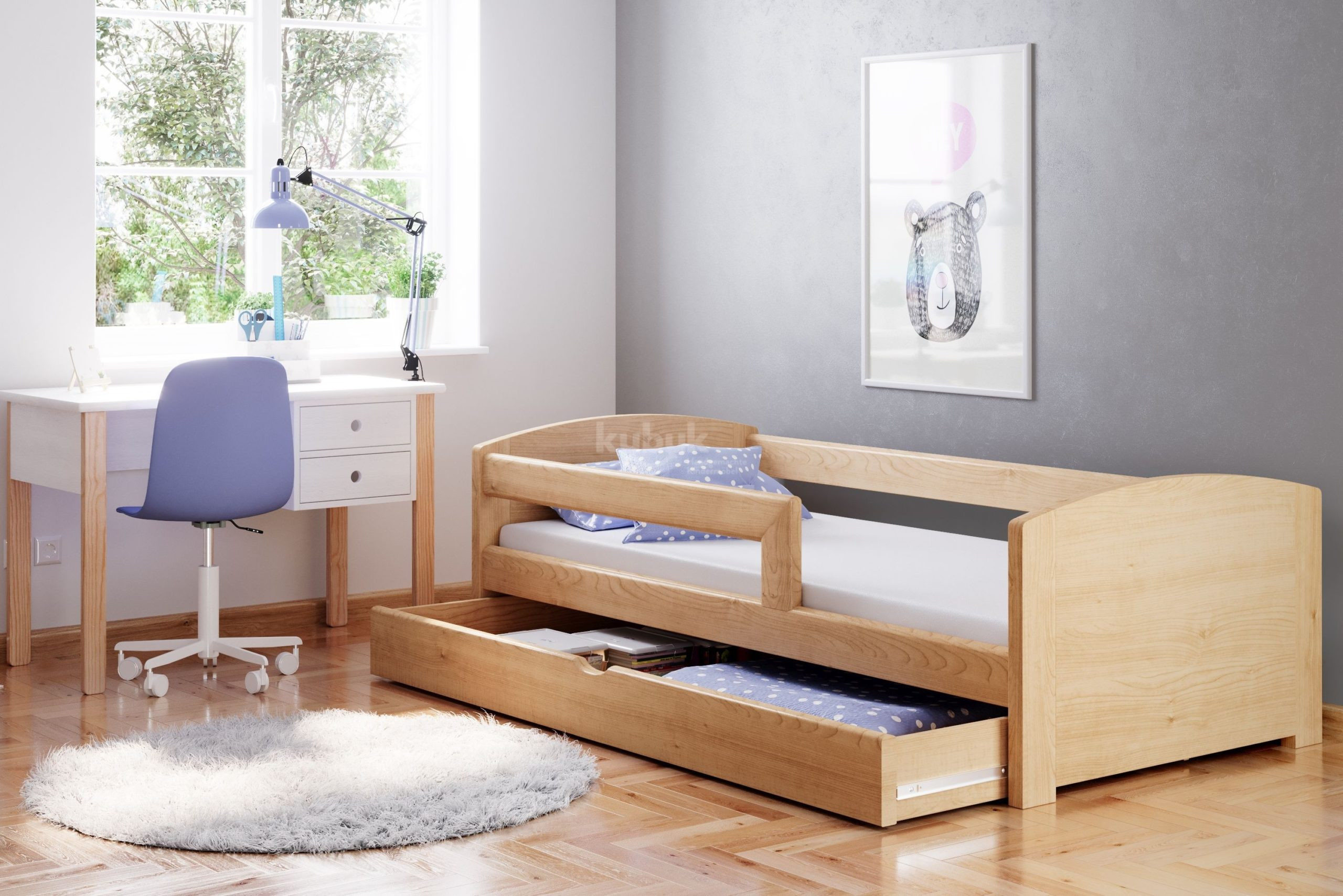 Einzelbett, Ausziehbett, Kinderbett aus massivem Fichtenholz TEDI - Kubuk Moebel Einzelbett, Ausziehbett, Kinderbett aus massivem Fichtenholz TEDI - Kubuk Moebel