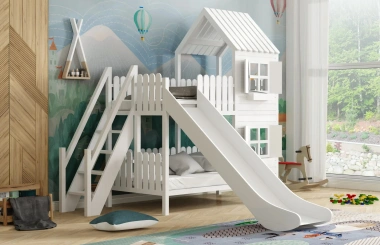 Hausbett, Spielbett LUNA (Leiter,Treppe,Rutsche) - Kubuk Moebel