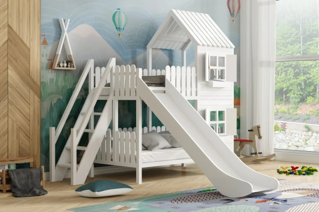 Hausbett, Spielbett LUNA (Leiter,Treppe,Rutsche) - Kubuk Moebel