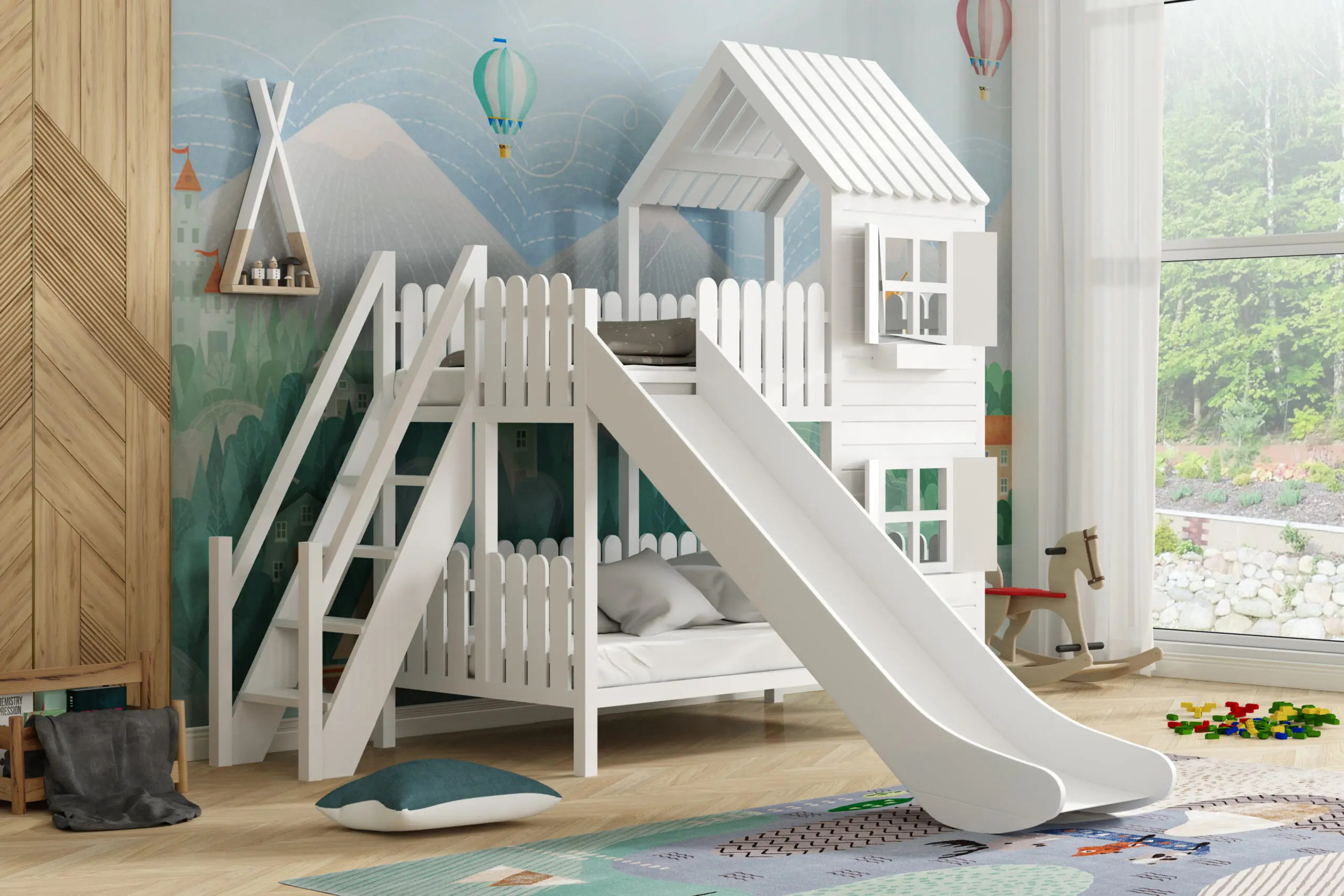 Hausbett, Spielbett LUNA (Leiter,Treppe,Rutsche) - Kubuk Moebel
