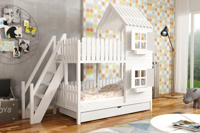 Hausbett, Spielbett LUNA (Leiter,Treppe,Rutsche) - Kubuk Moebel