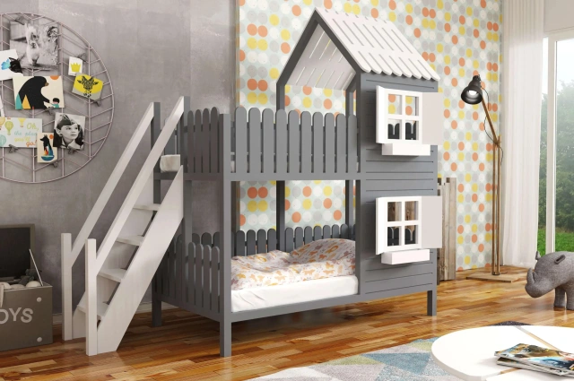 Hausbett, Spielbett LUNA (Leiter,Treppe,Rutsche) - Kubuk Moebel