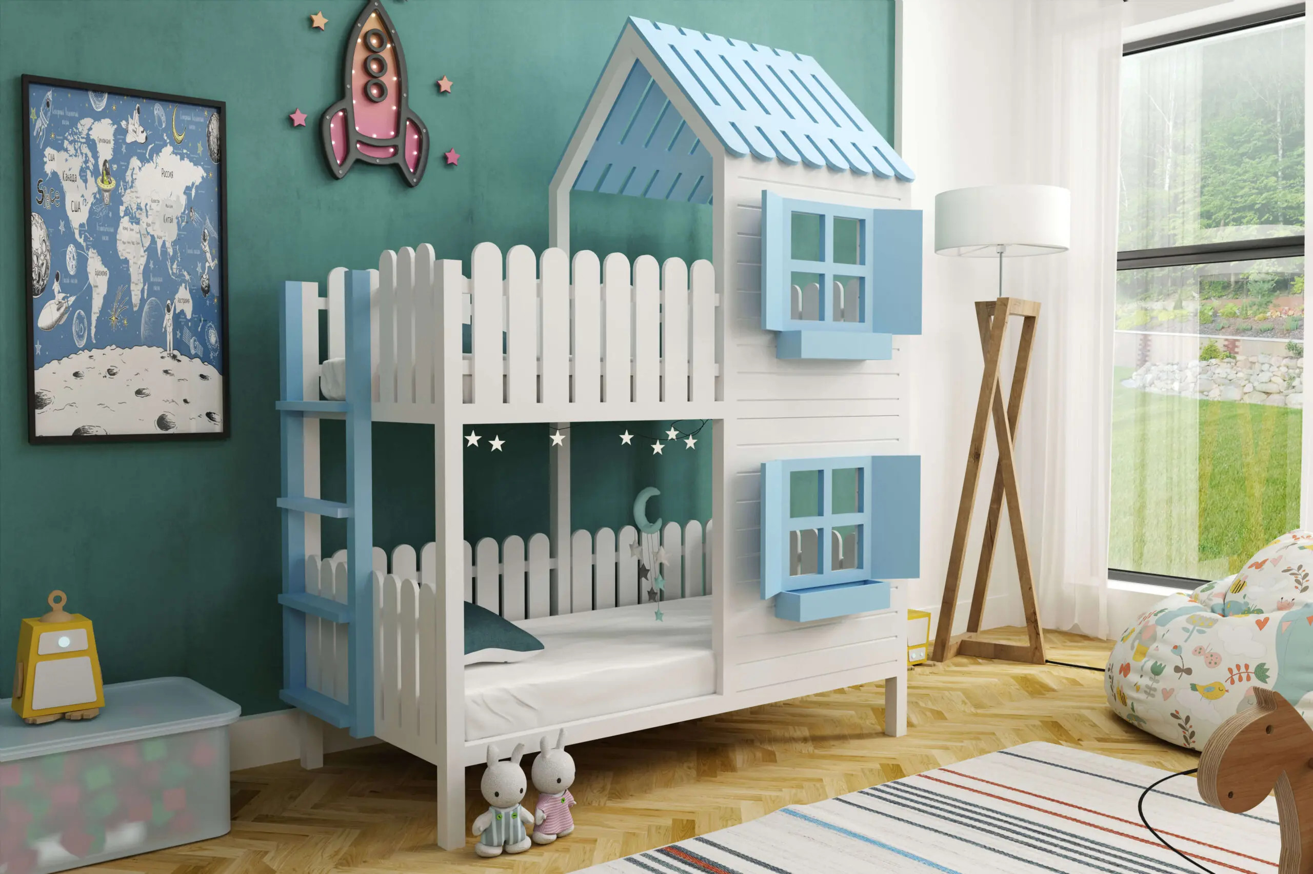 Hausbett, Spielbett LUNA (Leiter,Treppe,Rutsche) - Kubuk Moebel