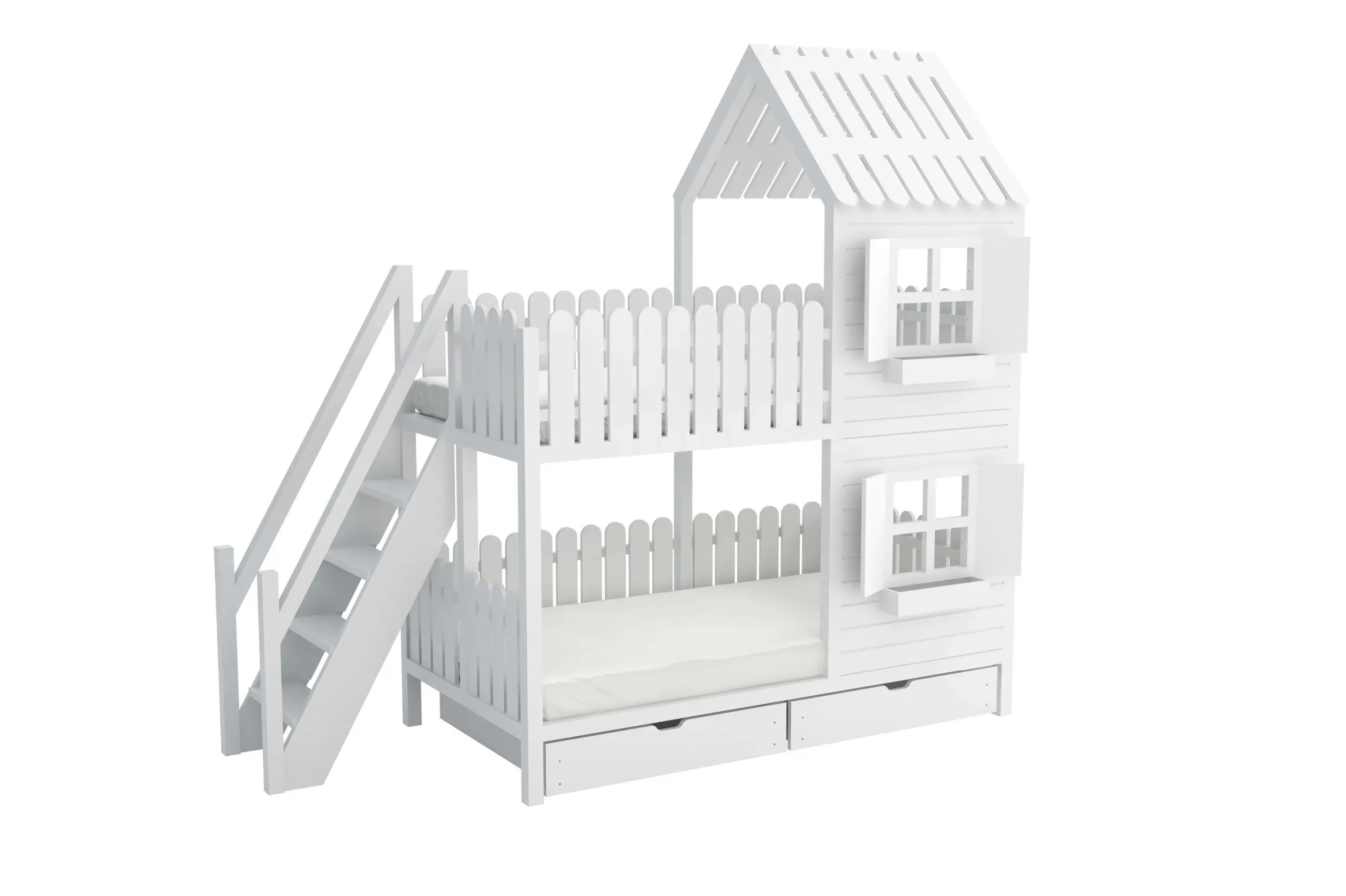 Hausbett, Spielbett LUNA (Leiter,Treppe,Rutsche) - Kubuk Moebel