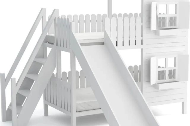 Hausbett, Spielbett LUNA (Leiter,Treppe,Rutsche) - Kubuk Moebel