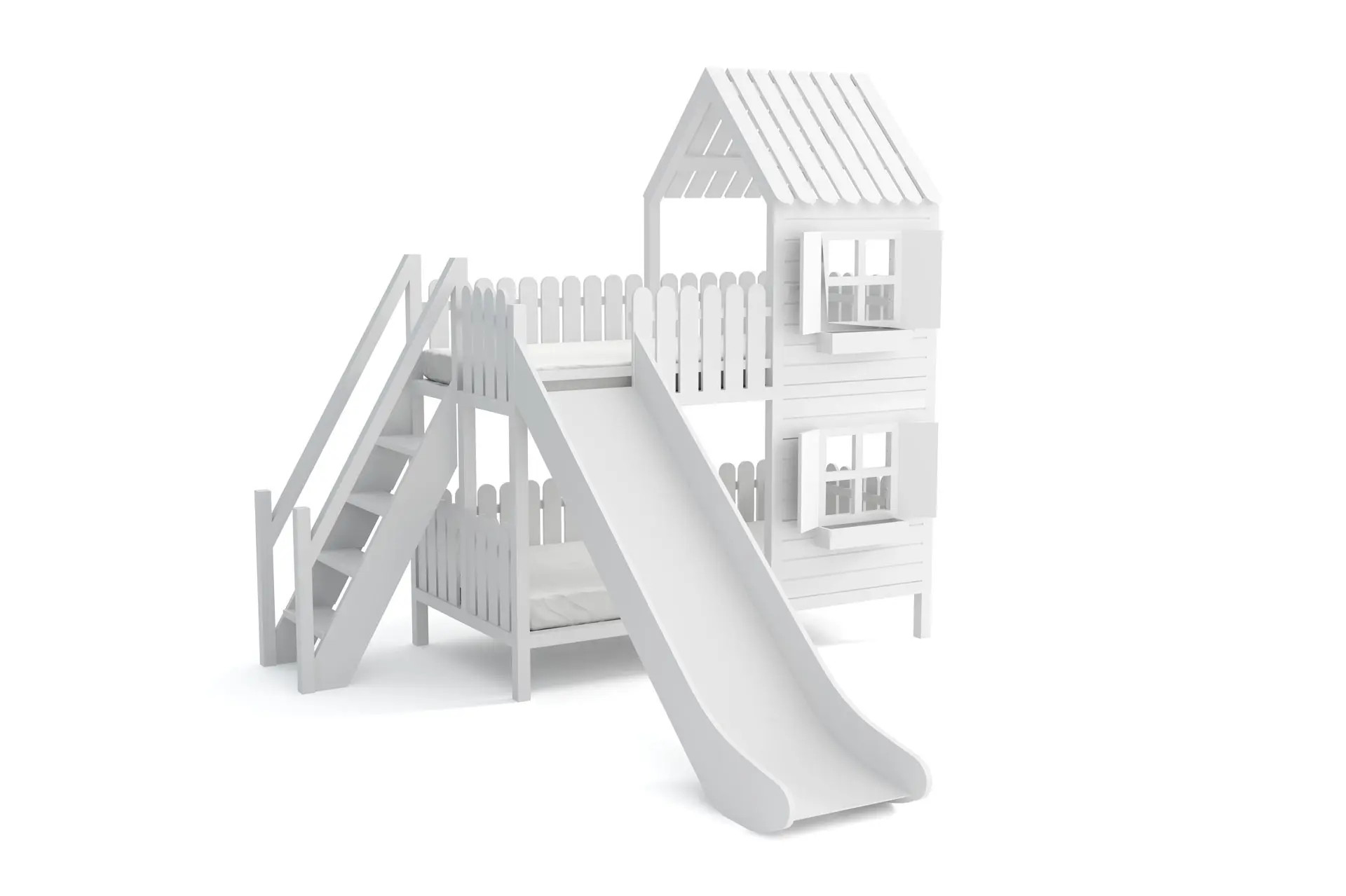 Hausbett, Spielbett LUNA (Leiter,Treppe,Rutsche) - Kubuk Moebel