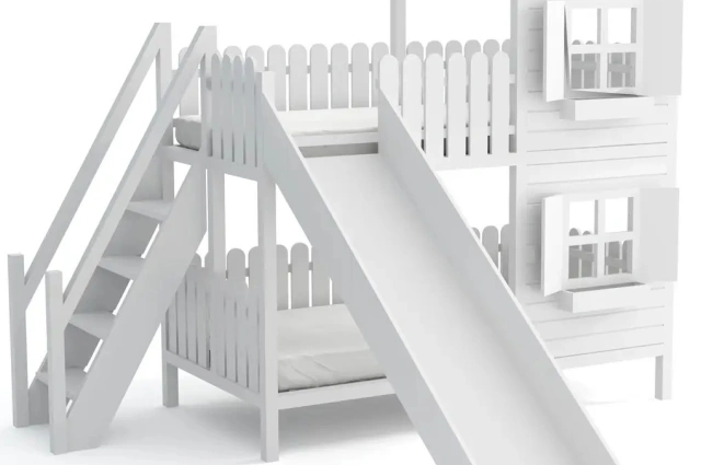 Hausbett, Spielbett LUNA (Leiter,Treppe,Rutsche) - Kubuk Moebel