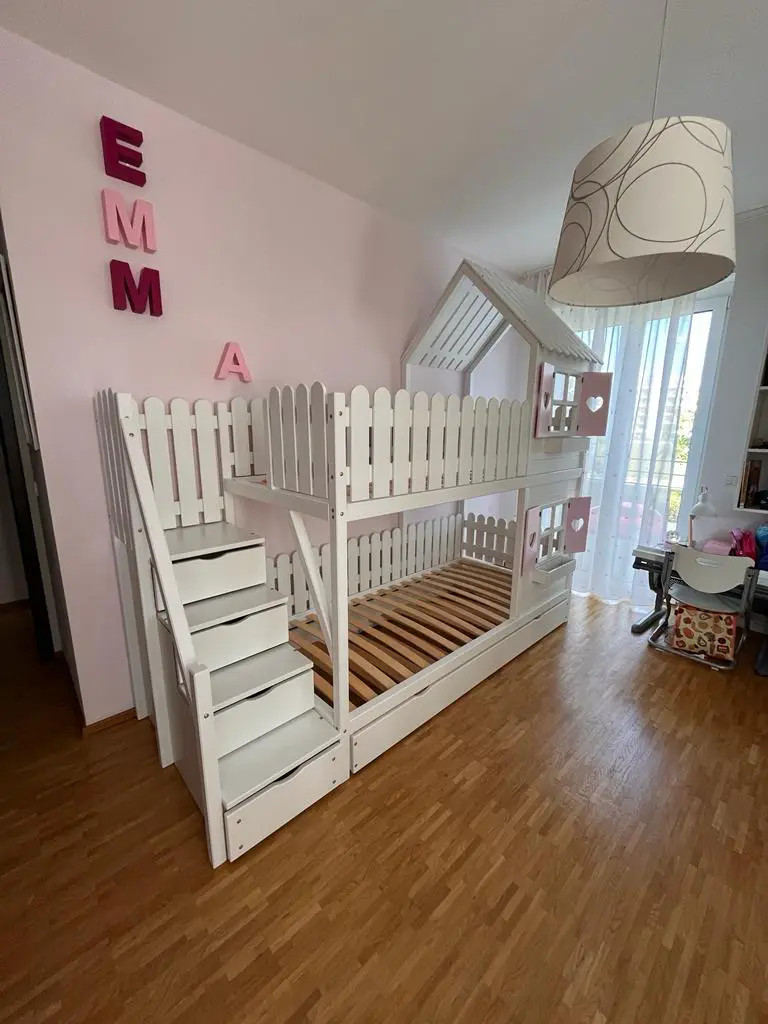 Hausbett, Spielbett LUNA (Leiter,Treppe,Rutsche) - Kubuk Moebel