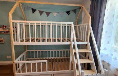 Hausbett, Spielbett LUNA (Leiter,Treppe,Rutsche) - Kubuk Moebel