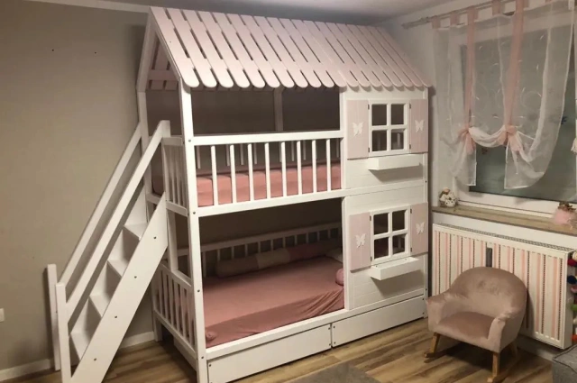 Hausbett, Spielbett LUNA (Leiter,Treppe,Rutsche) - Kubuk Moebel