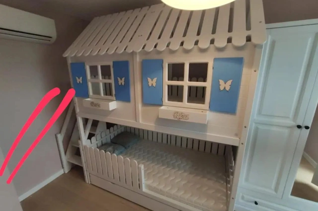 Hausbett, Spielbett LUNA (Leiter,Treppe,Rutsche) - Kubuk Moebel