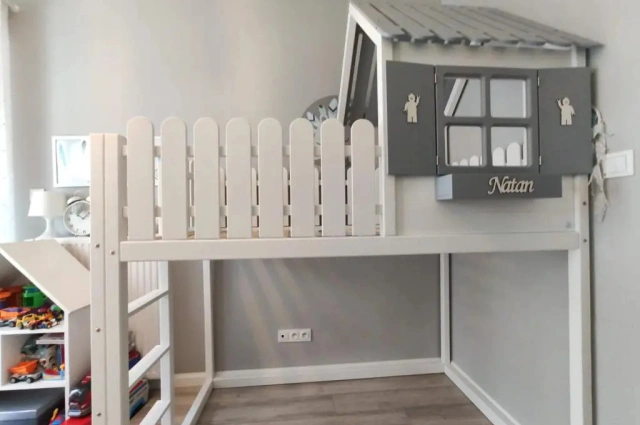 Hausbett, Spielbett LUNA (Leiter,Treppe,Rutsche) - Kubuk Moebel