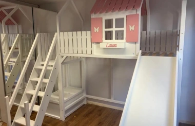 Hausbett, Spielbett LUNA (Leiter,Treppe,Rutsche) - Kubuk Moebel