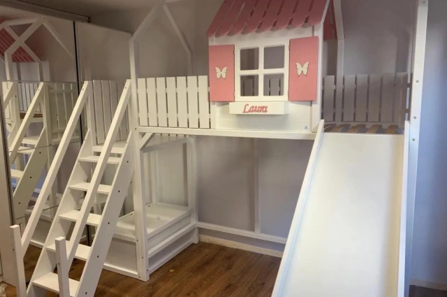 Hausbett, Spielbett LUNA (Leiter,Treppe,Rutsche) - Kubuk Moebel