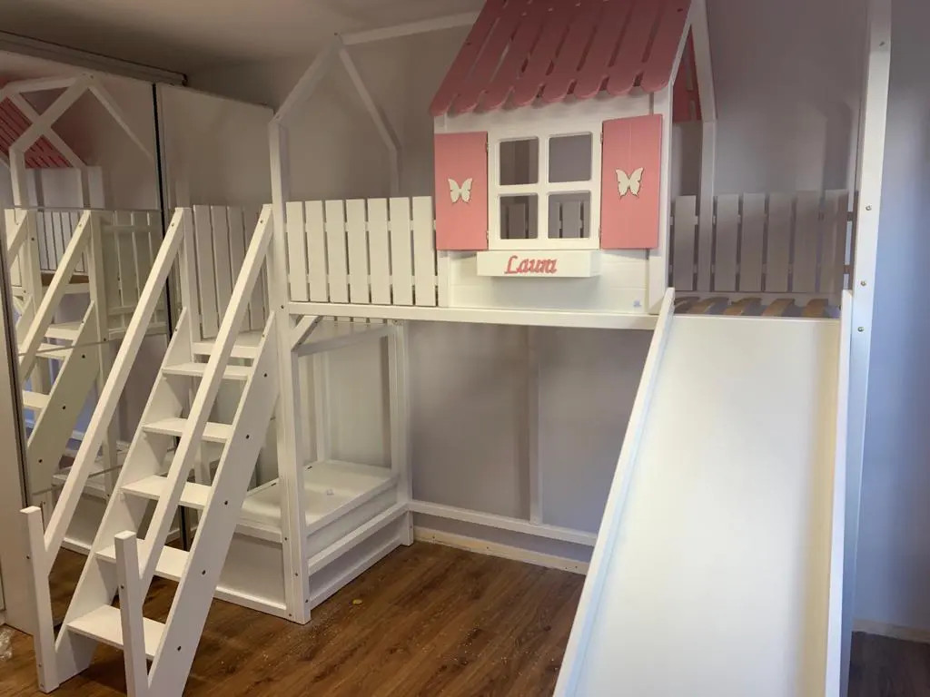 Hausbett, Spielbett LUNA (Leiter,Treppe,Rutsche) - Kubuk Moebel