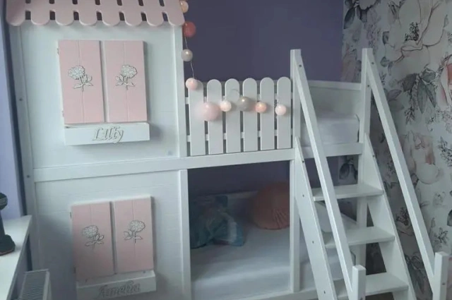 Hausbett, Spielbett LUNA (Leiter,Treppe,Rutsche) - Kubuk Moebel