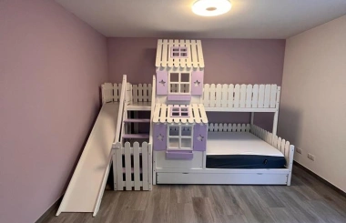 Hausbett, Spielbett LUNA (Leiter,Treppe,Rutsche) - Kubuk Moebel