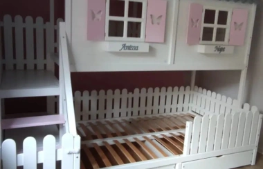 Hausbett, Spielbett LUNA (Leiter,Treppe,Rutsche) - Kubuk Moebel