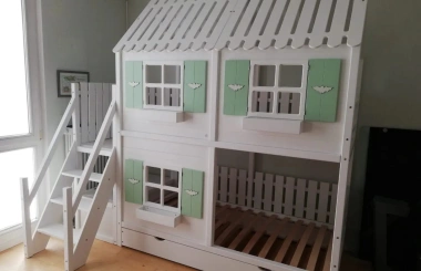 Hausbett, Spielbett LUNA (Leiter,Treppe,Rutsche) - Kubuk Moebel