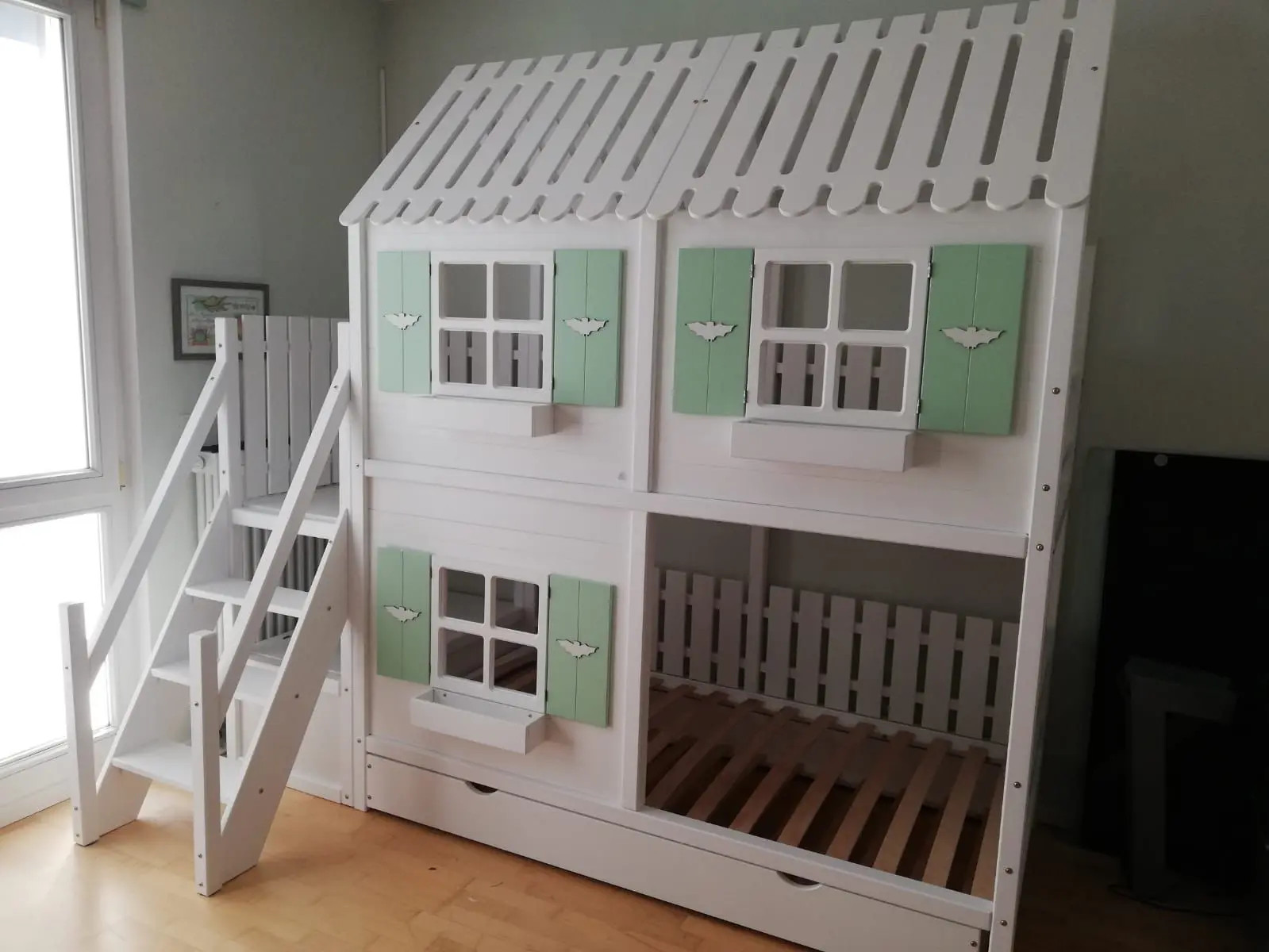 Hausbett, Spielbett LUNA (Leiter,Treppe,Rutsche) - Kubuk Moebel