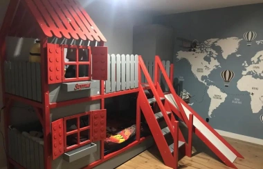 Hausbett, Spielbett LUNA (Leiter,Treppe,Rutsche) - Kubuk Moebel