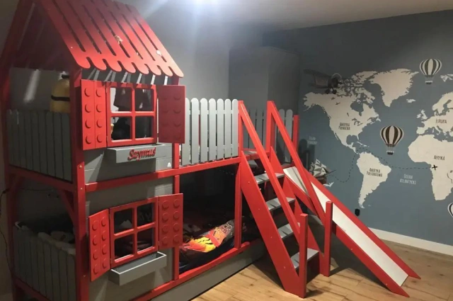 Hausbett, Spielbett LUNA (Leiter,Treppe,Rutsche) - Kubuk Moebel