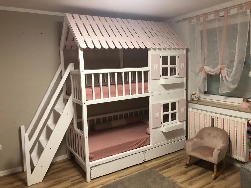 Hausbett, Spielbett LUNA (Leiter,Treppe,Rutsche) - Kubuk Moebel