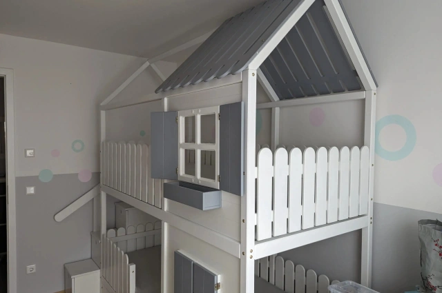 Hausbett, Spielbett LUNA (Leiter,Treppe,Rutsche) - Kubuk Moebel