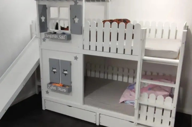 Hausbett, Spielbett LUNA (Leiter,Treppe,Rutsche) - Kubuk Moebel