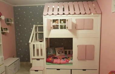 Hausbett, Spielbett KJARA mit vollem Dach und Rutsche - Kubuk Moebel Hausbett, Spielbett KJARA mit vollem Dach und Rutsche - Kubuk Moebel