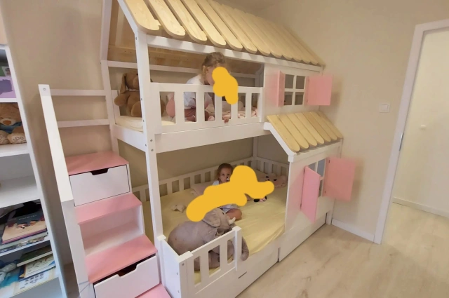 Hausbett, Spielbett KJARA mit vollem Dach und Rutsche - Kubuk Moebel Hausbett, Spielbett KJARA mit vollem Dach und Rutsche - Kubuk Moebel