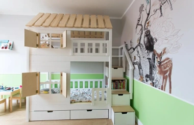 Hausbett, Spielbett KJARA mit vollem Dach und Rutsche - Kubuk Moebel Hausbett, Spielbett KJARA mit vollem Dach und Rutsche - Kubuk Moebel