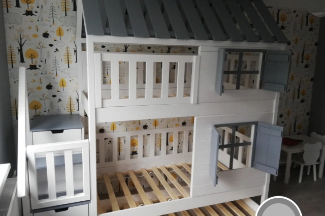 Hausbett, Spielbett KJARA mit vollem Dach und Rutsche - Kubuk Moebel Hausbett, Spielbett KJARA mit vollem Dach und Rutsche - Kubuk Moebel