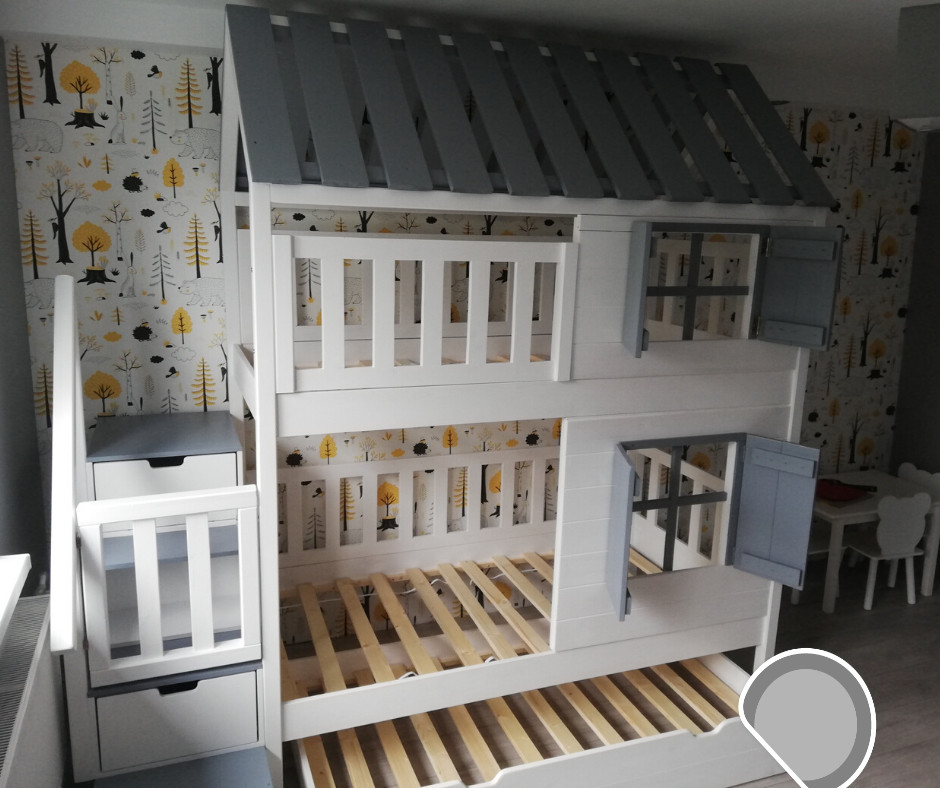 Hausbett, Spielbett KJARA mit vollem Dach und Rutsche - Kubuk Moebel Hausbett, Spielbett KJARA mit vollem Dach und Rutsche - Kubuk Moebel