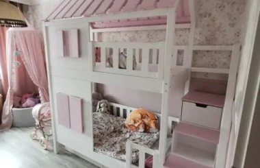 Hausbett, Spielbett KJARA mit vollem Dach und Rutsche - Kubuk Moebel Hausbett, Spielbett KJARA mit vollem Dach und Rutsche - Kubuk Moebel