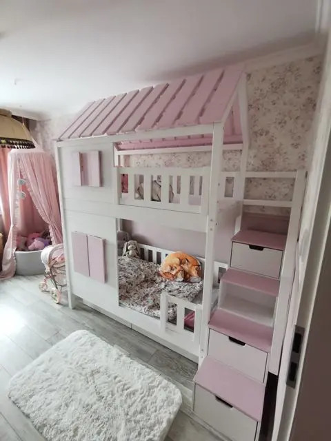 Hausbett, Spielbett KJARA mit vollem Dach und Rutsche - Kubuk Moebel Hausbett, Spielbett KJARA mit vollem Dach und Rutsche - Kubuk Moebel