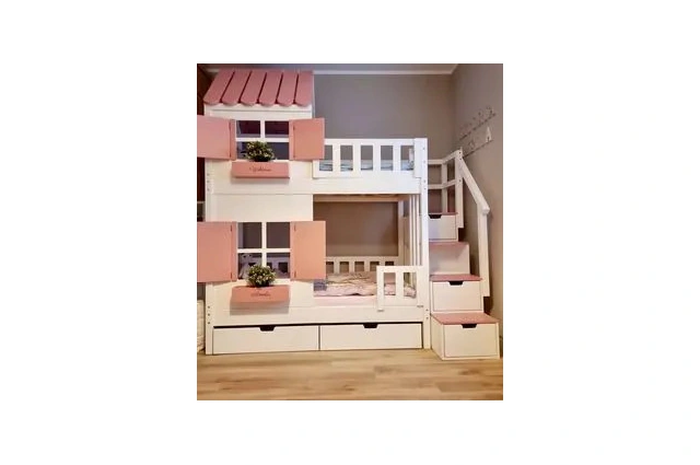 Hausbett, Spielbett KJARA mit vollem Dach und Rutsche - Kubuk Moebel Hausbett, Spielbett KJARA mit vollem Dach und Rutsche - Kubuk Moebel