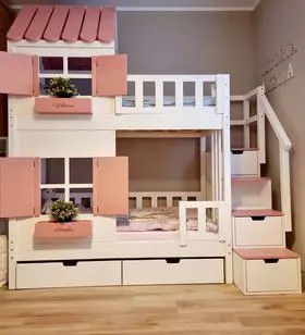 Hausbett, Spielbett KJARA mit vollem Dach und Rutsche - Kubuk Moebel Hausbett, Spielbett KJARA mit vollem Dach und Rutsche - Kubuk Moebel