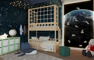 Etagenbett, Kinderbett RICO mit Leiter und Schnurnetz - Kubuk Moebel