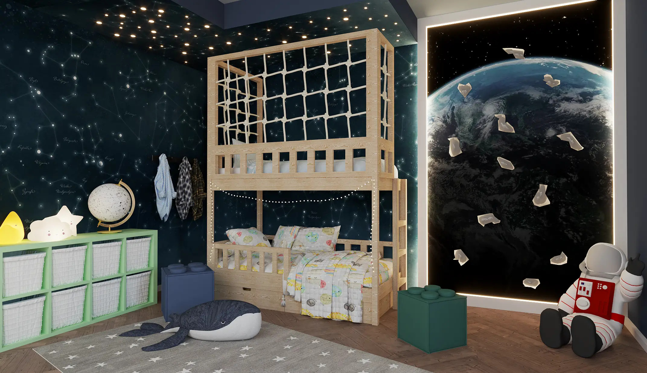 Etagenbett, Kinderbett RICO mit Leiter und Schnurnetz - Kubuk Moebel Etagenbett, Kinderbett RICO mit Leiter und Schnurnetz - Kubuk Moebel