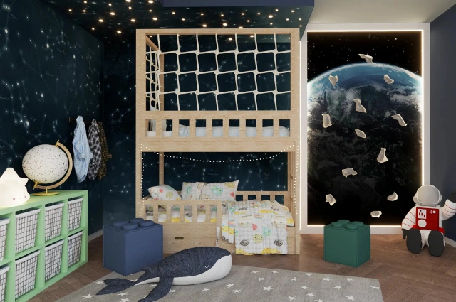 Etagenbett, Kinderbett RICO mit Leiter und Schnurnetz - Kubuk Moebel Etagenbett, Kinderbett RICO mit Leiter und Schnurnetz - Kubuk Moebel