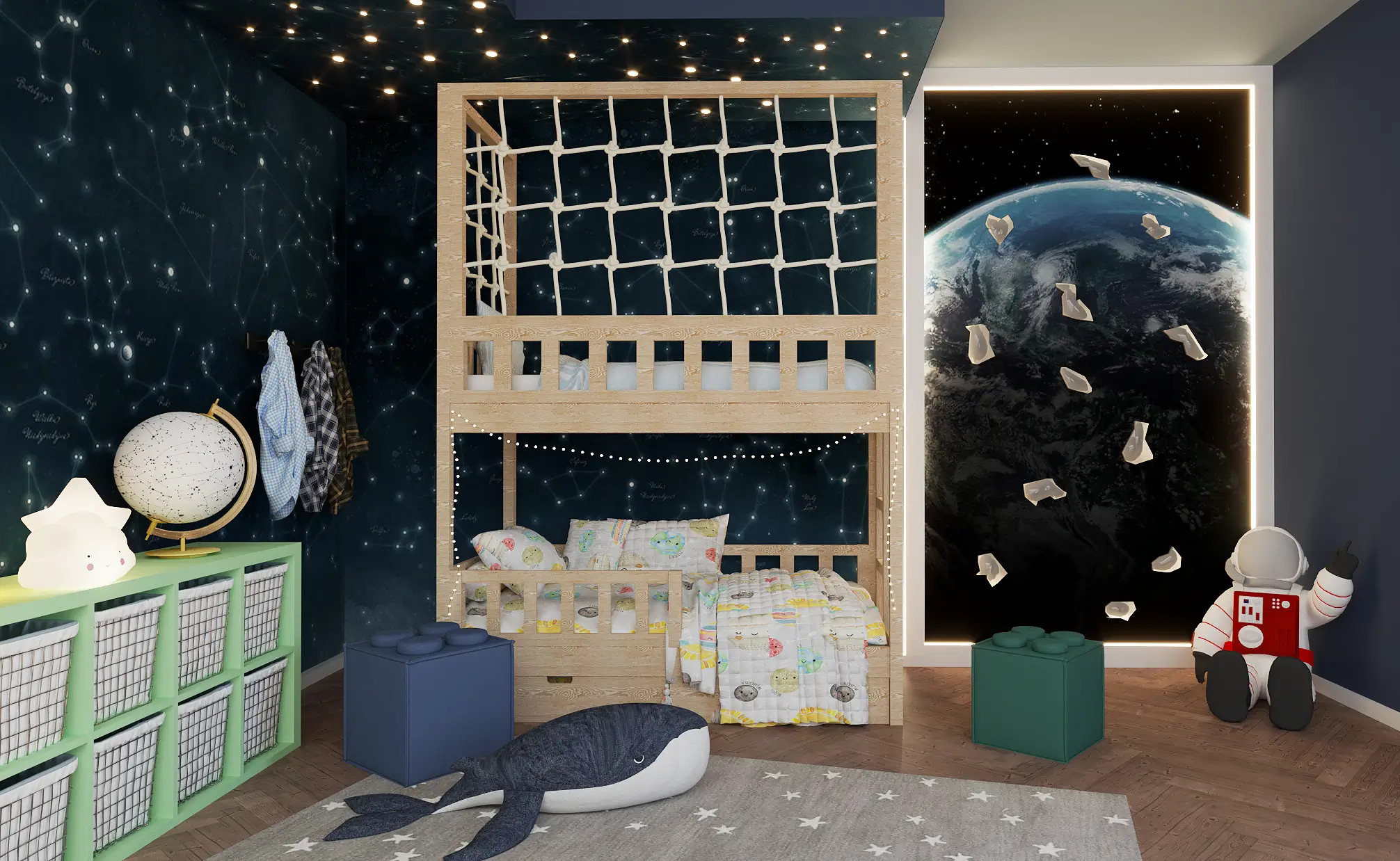 Etagenbett, Kinderbett RICO mit Leiter und Schnurnetz - Kubuk Moebel Etagenbett, Kinderbett RICO mit Leiter und Schnurnetz - Kubuk Moebel