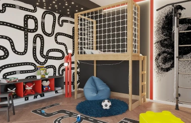 Etagenbett, Kinderbett ROBIN mit Leiter und Schnurnetz - Kubuk Moebel