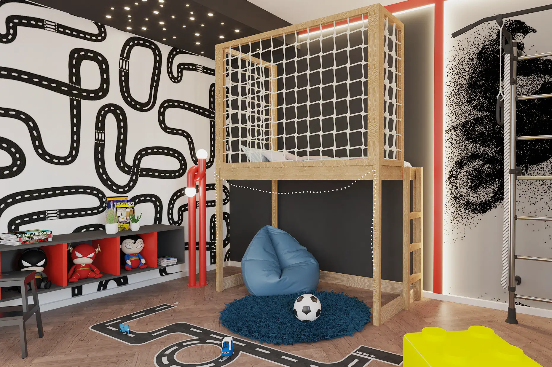 Etagenbett, Kinderbett ROBIN mit Leiter und Schnurnetz - Kubuk Moebel Etagenbett, Kinderbett ROBIN mit Leiter und Schnurnetz - Kubuk Moebel