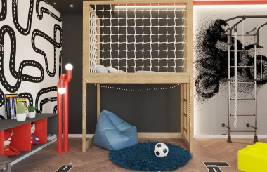 Etagenbett, Kinderbett ROBIN mit Leiter und Schnurnetz - Kubuk Moebel Etagenbett, Kinderbett ROBIN mit Leiter und Schnurnetz - Kubuk Moebel