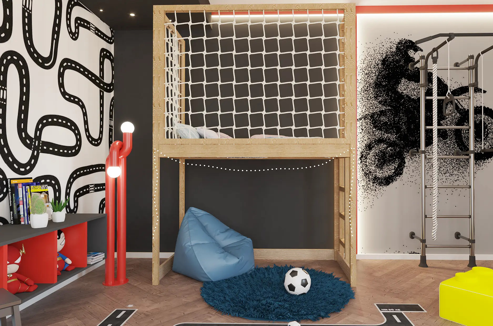 Etagenbett, Kinderbett ROBIN mit Leiter und Schnurnetz - Kubuk Moebel Etagenbett, Kinderbett ROBIN mit Leiter und Schnurnetz - Kubuk Moebel